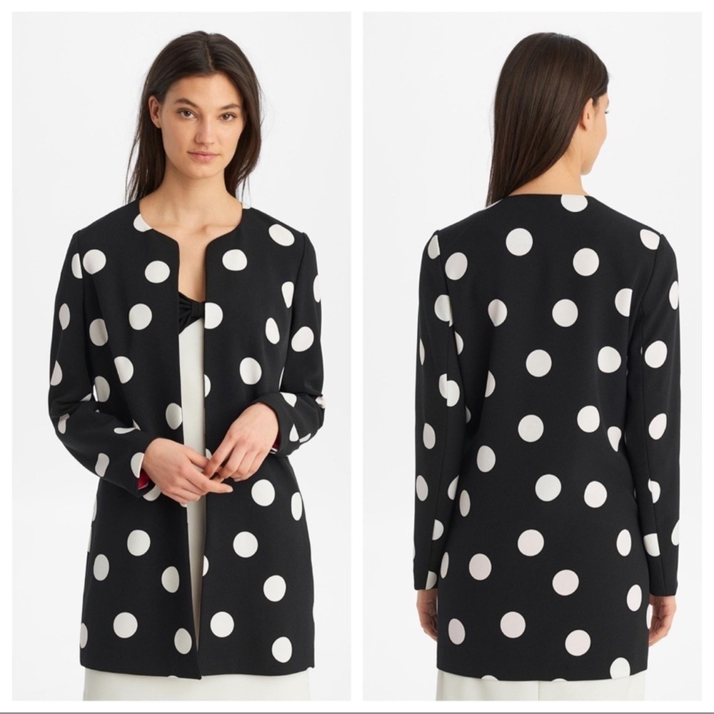 Karl Lagerfeld Black and White Polka Dot Open Front Topper Jacket | Large